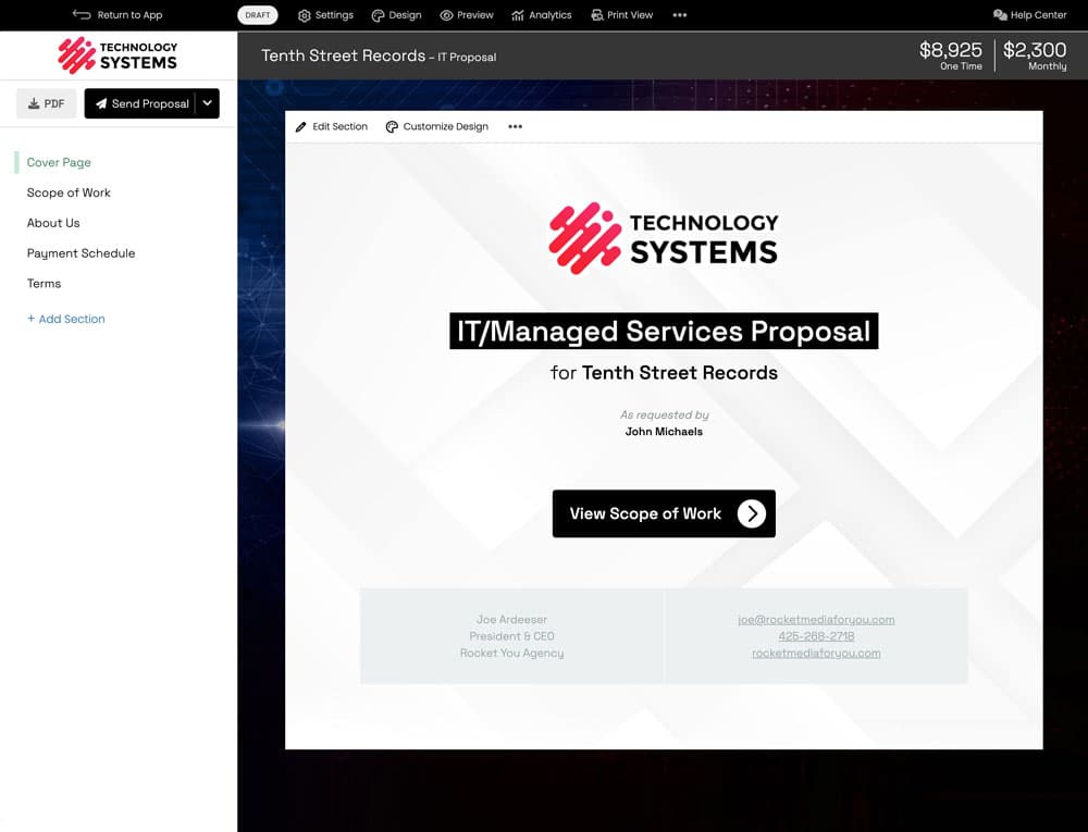 IT Proposal Preview - Smart Pricing Table Interface