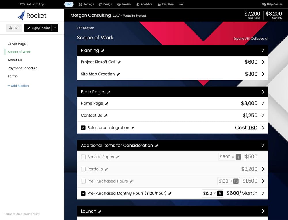 Agency Proposal Preview - Smart Pricing Table Interface