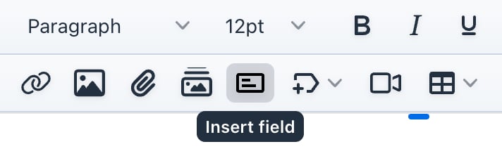 Smart Pricing Table editor toolbar with the Insert field button highlighted