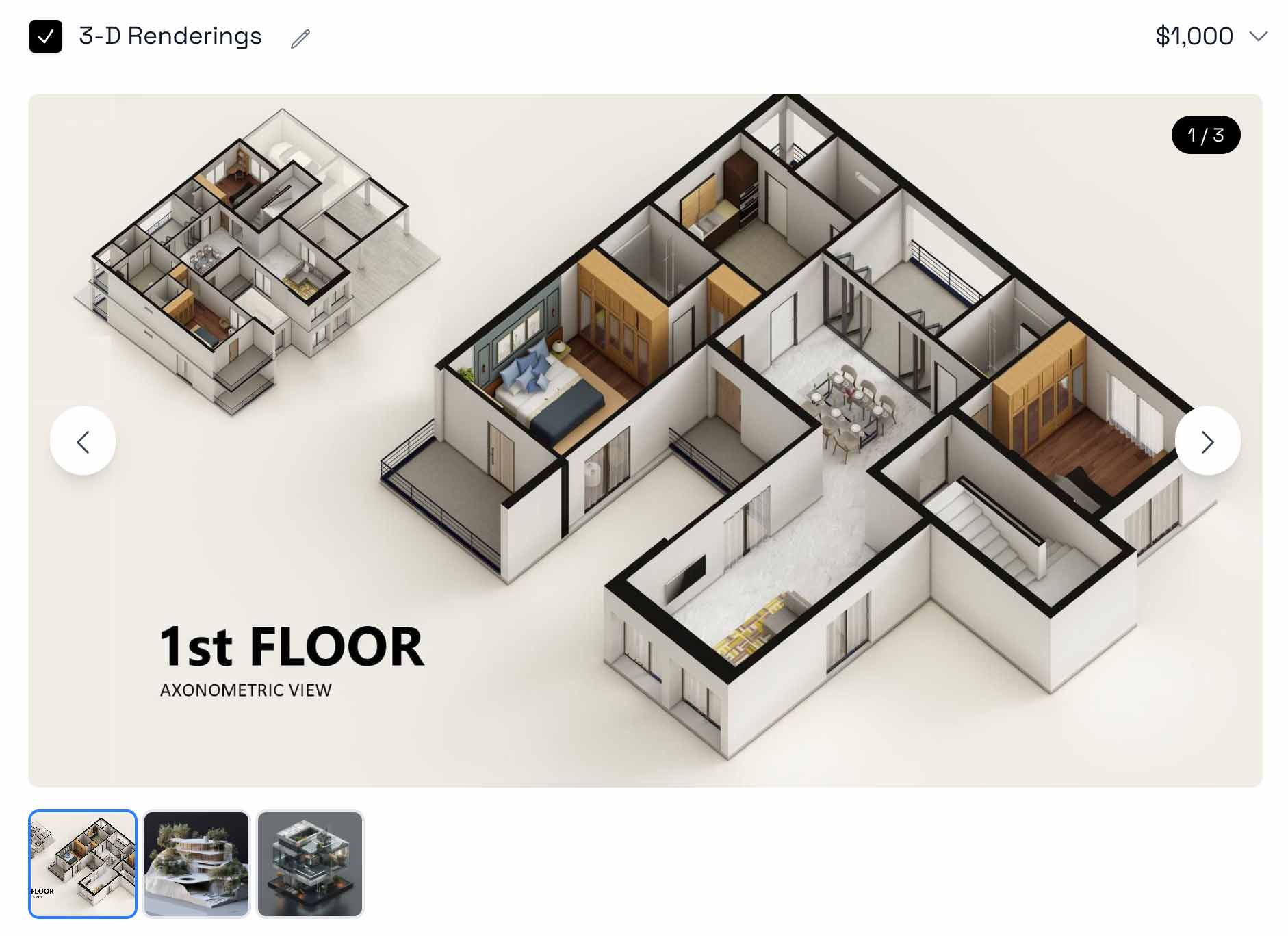 3D rendering gallery in Smart Pricing Table