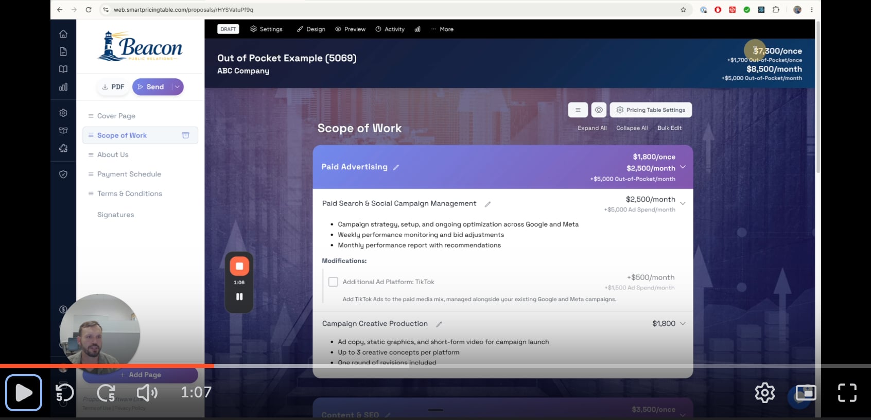 Out-of-Pocket Expenses walkthrough video in Smart Pricing Table