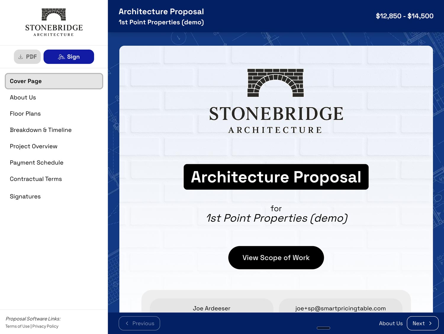 Smart Pricing Table — proposal screenshots 1